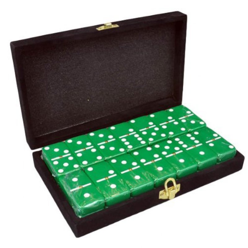 Marion Domino Double 6 Green Jumbo Tournament Professional Size with Spinners in Elegant Black Velvet Case. - Image 1